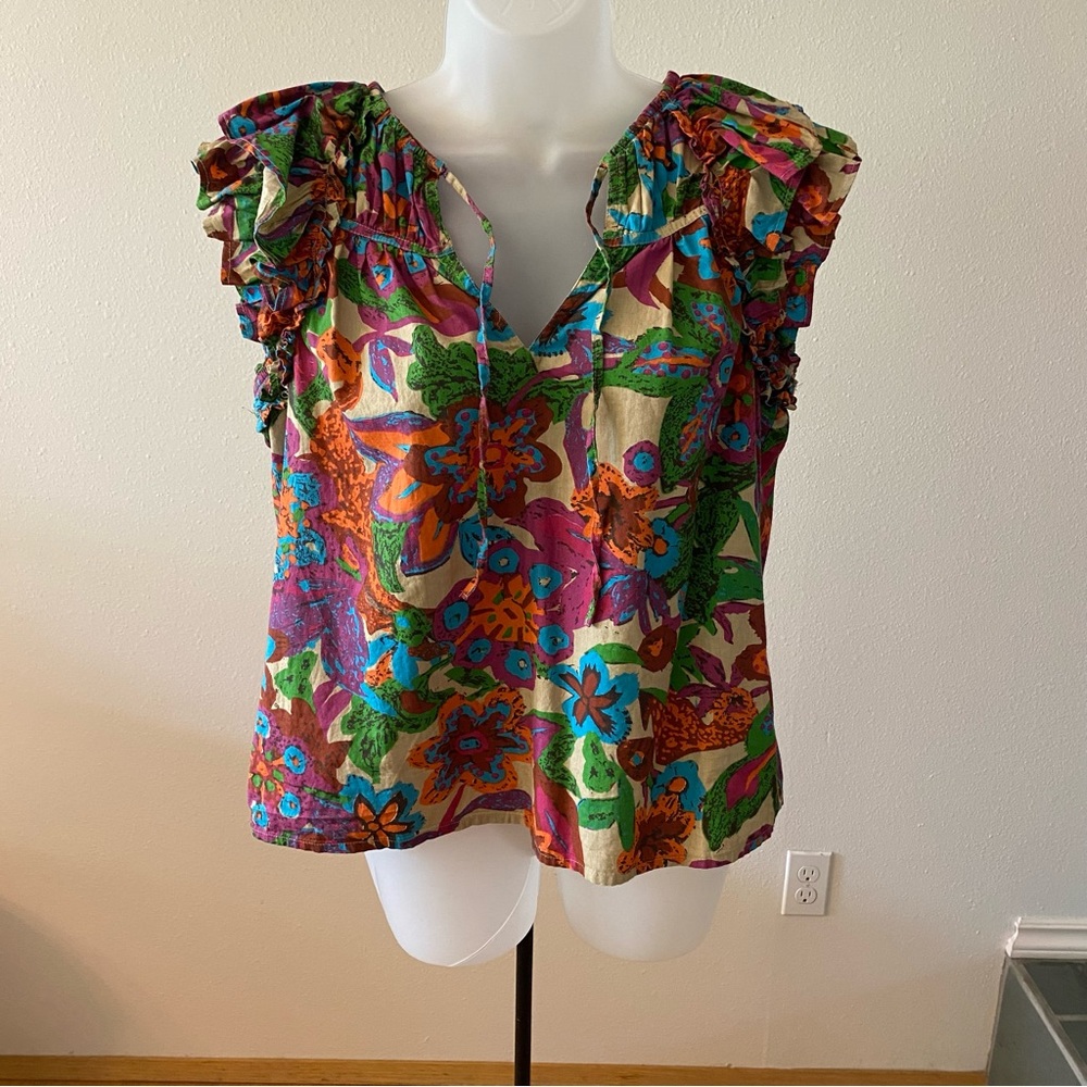 Tropical print sleeveless blouse, Size S